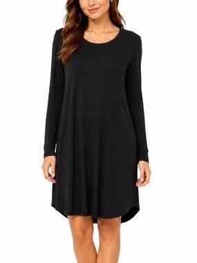 Aritzia Wilfred Free Black Long Sleeve Swing Dress Size Large Knit Mini Dress